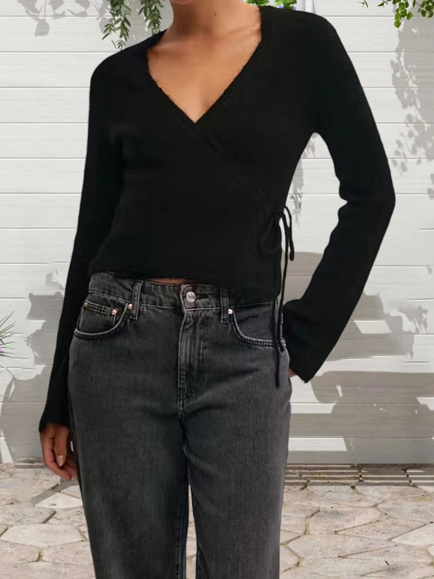 V-Neck Side Tie Cardigan